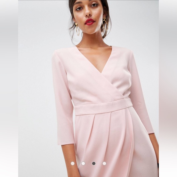NWT ASOS DESIGN mini dress with wrap skirt in blush pink - Picture 4 of 5